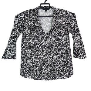 Women's 41 Hawthorn Blouse Top Black & White Polka Dot V-Neck Size S